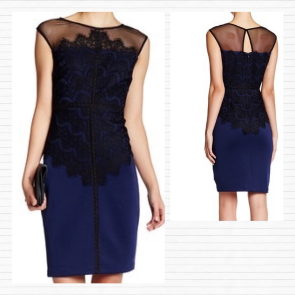 Sangria Navy Blue & Black Crochet Lace Dress Med